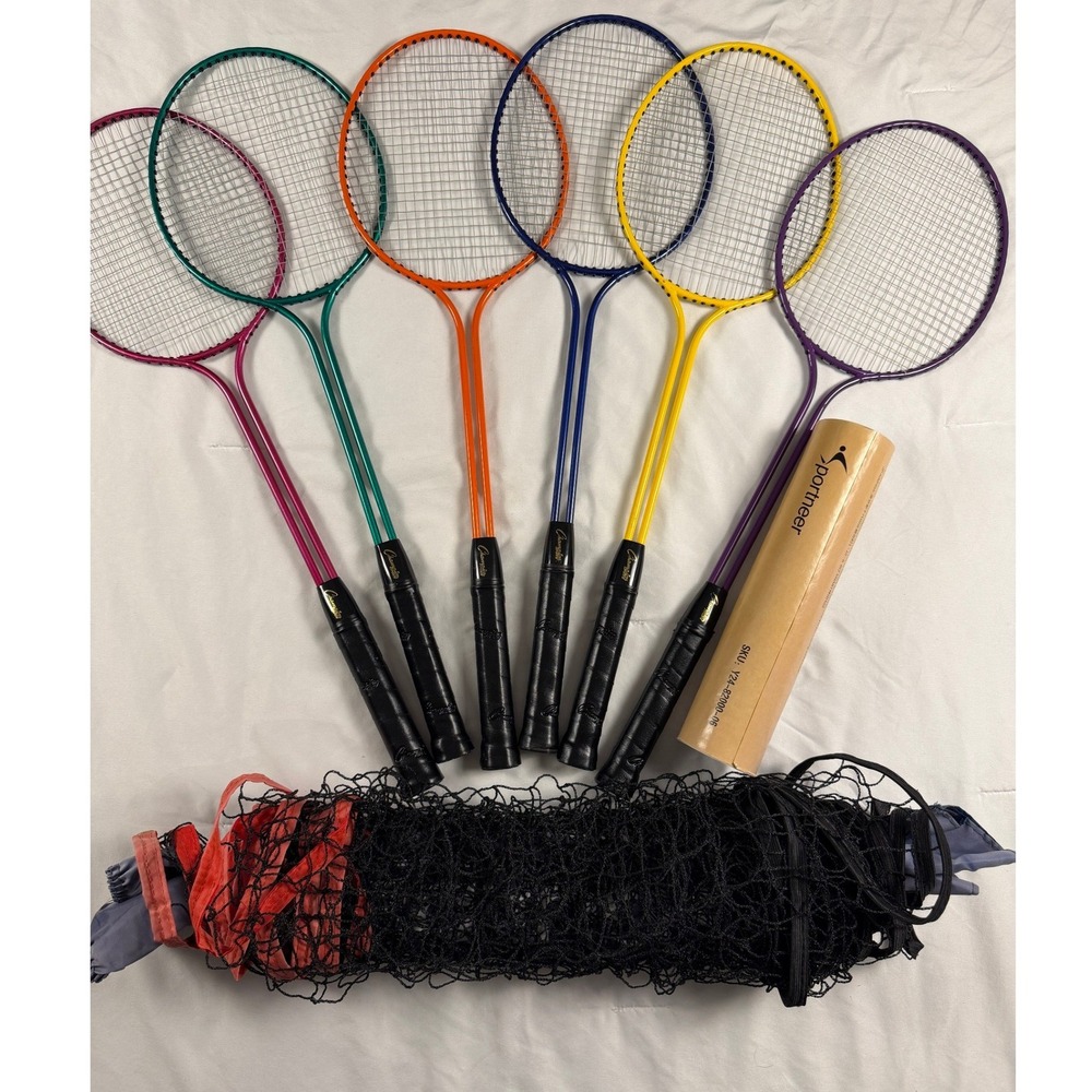 Sportneer Badminton Set 6 Multi-Color Rackets Net Luminous Shuttlecocks NEW